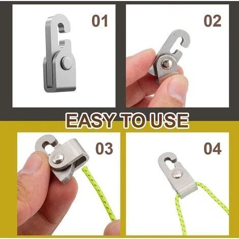 Accessoires De Tente De Camping Betterlife,Crochet De Verrouillage Automatique,Kit De Corde à Serrage Facile à NœUd Libre Autobloquant Pour Lier Les Outils De Fixation Suspendus 4 Accessoires De Tente De Camping Betterlife,Crochet De Verrouillage Automatique,Kit De Corde à Serrage Facile à NœUd Libre Autobloquant Pour Lier Les Outils De Fixation Suspendus - Image 2