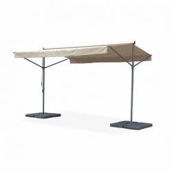 ALICE'S GARDEN Store Double Pente - Penne 4x3m Taupe - Système Manuel à Manivelle. Auvent Sur Pieds. Store De Terrasse Largeur 395cm. Toile Polyester Enduite 280g. - Taupe
