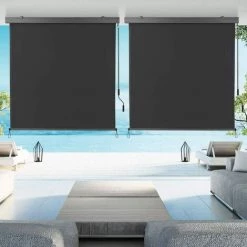 BAMNY Store Vertical Balcon Store Roulant Extérieur En Métal Et Polyester Avec Manivelle Et Cassette D'Auvent Pare-Soleil, Pare-Vue, Protection Du Vent Pour Balcon, Terrasse, Patio 1,4 X 2,5 M, Gris -Tente de réception Soldes 42685097 4