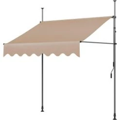 BAMNY Auvent Balcon,Store Balcon Imperméable Avec Manivelle, Sans Per?age, Résistant Aux UV Réglable En Hauteur, 250 X 120 Cm, En Métal Et Polyester,Kaki