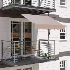 BAMNY Auvent Balcon,Store Balcon Imperméable Avec Manivelle, Sans Per?age, Résistant Aux UV Réglable En Hauteur, 250 X 120 Cm, En Métal Et Polyester,Kaki -Tente de réception Soldes 42685107 5