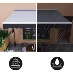BAMNY Store Banne , Store Rétractable Avec Manivelle, Manivelle, Protection Solaire, Anti-UV Et Imperméable, En Métal Et Polyester, Pour Cour, Balcon, Restaurant, Café 250 X 200cm, Gris -Tente de réception Soldes 42685202 5