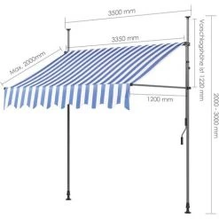 Gizcam Auvent Balcon, Store Balcon Imperméable Avec Manivelle, Sans Perçage, Résistant Aux UV Réglable En Hauteur，en Métal Et Polyester, Bleu Et Blanc 350 X 120 Cm -Tente de réception Soldes 42694287 3