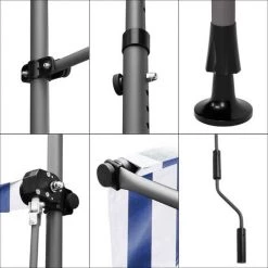 Gizcam Auvent Balcon, Store Balcon Imperméable Avec Manivelle, Sans Perçage, Résistant Aux UV Réglable En Hauteur，en Métal Et Polyester, Bleu Et Blanc 350 X 120 Cm -Tente de réception Soldes 42694287 4