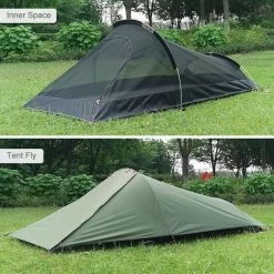 ASUPERMALL Tente De Camping En Plein Air Ultralegere Tente De Camping Pour Une Personne Tente Resistante A L'Eau Tente De Sac De Couchage Portable Avec Support En Aluminium Pour L'Aviation, Vert Armee -Tente de réception Soldes 43714453 5