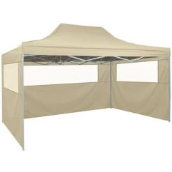 VidaXL Tente Pliable Avec 4 Parois Latéraux 3 X 4,5 M Blanc Crème - Blanc -Tente de réception Soldes 4483349 2