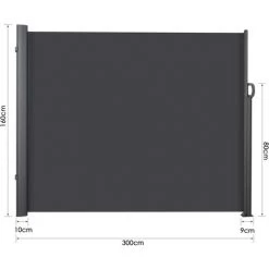 Femor Auvent Store Latéral Rétractable, Paravent Extérieur Brise-Vue, Abri Soleil, Supports Et Base De Rouleau En Aluminium Pour Jardin, Balcon, Terrasse - 300X160cm, 280 G/㎡, Gris -Tente de réception Soldes 44908738 2