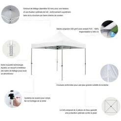 GREADEN Tente Pliante 3x3m ECO Tube 25mm En Acier Bâche 220g/m² ENDUIT PVC 100% ÉTANCHE Pavillon Jardin Tonnelle Réception Sac De Transport -Tente de réception Soldes 4512742 3