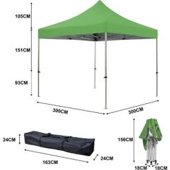 GREADEN Tente Pliante 3x3m ECO Tube 25mm En Acier Bâche 220g/m² ENDUIT PVC 100% ÉTANCHE Pavillon Jardin Tonnelle Réception Sac De Transport -Tente de réception Soldes 4512742 4