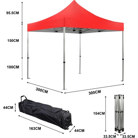 GREADEN Tente Pliante Barnum 3x3m 50mm En Aluminium Premium PRO 520G/m2 étanche Tente De Réception Qualité + Sac De Transport - Rouge 6 GREADEN Tente Pliante Barnum 3x3m 50mm En Aluminium Premium PRO 520G/m2 étanche Tente De Réception Qualité + Sac De Transport - Rouge - Image 4