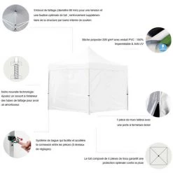 GREADEN Tente Pliante + Pack Côtés 3x3m PREMIUM LIGHT Tube 32mm En Acier Bâche 220g/m² ENDUIT PVC 100% ÉTANCHE Barnum Pliante + Sac De Transport - Vert -Tente de réception Soldes 4512776 3