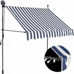 Hommoo Auvent Manuel Retractable Avec LED 200 Cm Bleu Et Blanc