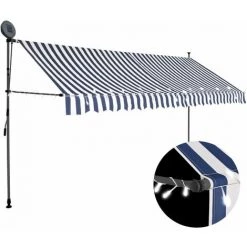 Hommoo Auvent Manuel Retractable Avec LED 350 Cm Bleu Et Blanc
