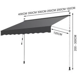 Hengda Auvent Rétractable Manuel Balcon, Store Banne Balcon Protection Solaire Avec Manivelle, Hauteur Réglable Gris 150x120cm -Tente de réception Soldes 47360576 4