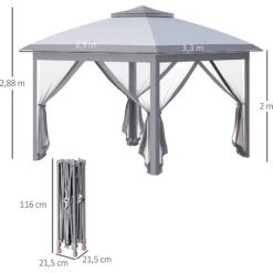 Outsunny Tonnelle Barnum De Jardin Pop-up Pliant - Dim. 3,30L X 3,30l X 2,88H M - Hauteur Réglable, Double Toit, Sac Transport - Métal époxy, Oxford, Moustiquaires - Gris - Gris 9 Outsunny Tonnelle Barnum De Jardin Pop-up Pliant - Dim. 3,30L X 3,30l X 2,88H M - Hauteur Réglable, Double Toit, Sac Transport - Métal époxy, Oxford, Moustiquaires - Gris - Gris -Tente de réception Soldes 47582380 3