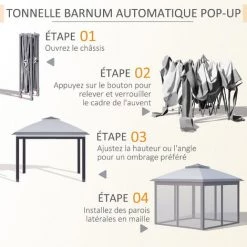 Outsunny Tonnelle Barnum De Jardin Pop-up Pliant - Dim. 3,30L X 3,30l X 2,88H M - Hauteur Réglable, Double Toit, Sac Transport - Métal époxy, Oxford, Moustiquaires - Gris - Gris 10 Outsunny Tonnelle Barnum De Jardin Pop-up Pliant - Dim. 3,30L X 3,30l X 2,88H M - Hauteur Réglable, Double Toit, Sac Transport - Métal époxy, Oxford, Moustiquaires - Gris - Gris -Tente de réception Soldes 47582380 4