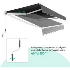 GOPLUS Auvent Rétractable Avec Manivelle Auvent Manuel Avec Revêtement PA Et Cadre En Aluminium Durable Pour Pare-Soleil, Auvent Anti-Soleil Idéal Pour Store ,Balcon,Jardin (295X250CM, Gris) -Tente de réception Soldes 48930911 3