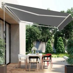 GOPLUS Auvent Rétractable Avec Manivelle Auvent Manuel Avec Revêtement PA Et Cadre En Aluminium Durable Pour Pare-Soleil, Auvent Anti-Soleil Idéal Pour Store ,Balcon,Jardin (295X250CM, Gris) -Tente de réception Soldes 48930911 4