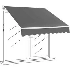 GOPLUS Auvent Rétractable Avec Manivelle Auvent Manuel Avec Revêtement PA Et Cadre En Aluminium Durable Pour Pare-Soleil, Auvent Anti-Soleil Idéal Pour Store ,Balcon,Jardin (245x200CM, Gris)