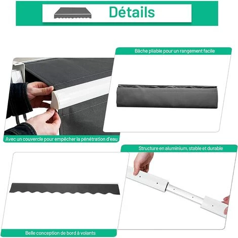 GOPLUS Auvent Rétractable Avec Manivelle Auvent Manuel Avec Revêtement PA Et Cadre En Aluminium Durable Pour Pare-Soleil, Auvent Anti-Soleil Idéal Pour Store ,Balcon,Jardin (245x200CM, Gris) 4 GOPLUS Auvent Rétractable Avec Manivelle Auvent Manuel Avec Revêtement PA Et Cadre En Aluminium Durable Pour Pare-Soleil, Auvent Anti-Soleil Idéal Pour Store ,Balcon,Jardin (245x200CM, Gris) – Image 2