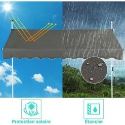 GOPLUS Store Banne Manuel Rétractable En Aluminium,Auvent Banne De Balcon Rétractable Avec Tissu Oxford,Hauteur Réglable 2-3M,Protection Solaire Et Pluie Pour Jardin (2,5X1,2M, Gris) 8 GOPLUS Store Banne Manuel Rétractable En Aluminium,Auvent Banne De Balcon Rétractable Avec Tissu Oxford,Hauteur Réglable 2-3M,Protection Solaire Et Pluie Pour Jardin (2,5X1,2M, Gris) -Tente de réception Soldes 48931131 2