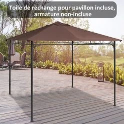 Outsunny Toile De Rechange Pour Pavillon Tonnelle Tente 3 X 3 M Polyester Haute Densité 180 G/m² Revêtement PA Anti-UV Chocolat - Marron -Tente de réception Soldes 49279769 2