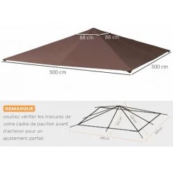 Outsunny Toile De Rechange Pour Pavillon Tonnelle Tente 3 X 3 M Polyester Haute Densité 180 G/m² Revêtement PA Anti-UV Chocolat - Marron -Tente de réception Soldes 49279769 3