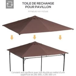 Outsunny Toile De Rechange Pour Pavillon Tonnelle Tente 3 X 3 M Polyester Haute Densité 180 G/m² Revêtement PA Anti-UV Chocolat - Marron -Tente de réception Soldes 49279769 4