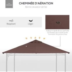 Outsunny Toile De Rechange Pour Pavillon Tonnelle Tente 3 X 3 M Polyester Haute Densité 180 G/m² Revêtement PA Anti-UV Chocolat - Marron -Tente de réception Soldes 49279769 5