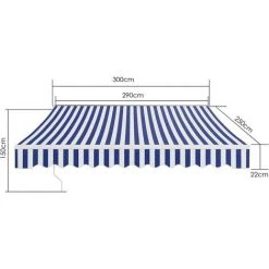 PEDY Auvent Rétractable, Auvent à Bras Repliable Avec Manivelle, Protection Solaire, Anti-UV Et Étanche, En Métal Et Polyester, Pour Cour, Balcon, Restaurant, Café (300 X 250 Cm, Bleu-Blanc) -Tente de réception Soldes 49637068 2