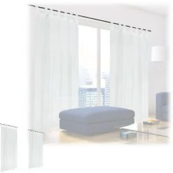RELAXDAYS 4x Rideaux Voilage Blanc, Semi-transparents, Pour Salon Et Chambre, HxL : 225x140 Cm, Avec Boucles, Blanc