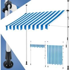 KESSER® Store Banne Avec Manivelle Pour Balcon | Store Pour Balcon Sans Trous à Percer, Résistant Aux UV, Réglable En Hauteur, Hydrofuge, Protège Du Soleil, Toit De Terrasse, Montage Facile, 200cm (de), Auvent Bleu/blanc