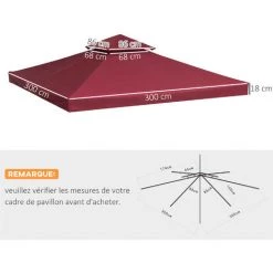 Outsunny Toile De Rechange Pour Pavillon Tonnelle Tente 3 X 3 M Polyester Haute Densité 180 G/m² Bordeaux - Rouge 9 Outsunny Toile De Rechange Pour Pavillon Tonnelle Tente 3 X 3 M Polyester Haute Densité 180 G/m² Bordeaux - Rouge -Tente de réception Soldes 50909175 3