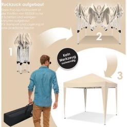KESSER® Tonnelle 3 x 3 m | Étanche | Sac De Rangement Fourni | Système D’attache Pop-up | Protection UV 50+ | Pavillon Pliable | Tente De Jardin | Chapiteau | Entretoises Métalliques |, Beige (de) -Tente de réception Soldes 51038906 4