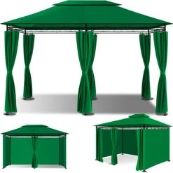 KESSER® - Pavillon 3 X 4 m LED Parois Latérales Avec Fermetures à Glissière Incluses, Avec éclairage LED + Panneau Solaire, Chapiteau Carré Tente De Réception Tonnelle Tente De Jardin De Luxe Pavillon De Jardin Protection UV 50+, Vert -Tente de réception Soldes 51038908 3