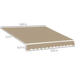 Outsunny Toile De Rechange Store Banne - Lambrequin Vagues Douces - Polyester Haute Densité 280 G/m² Anti-UV Dim. 3,82L X 2,4l (avancée) M Café Latte - Marron -Tente de réception Soldes 51245889 3