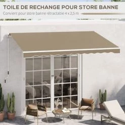 Outsunny Toile De Rechange Store Banne - Lambrequin Vagues Douces - Polyester Haute Densité 280 G/m² Anti-UV Dim. 3,82L X 2,4l (avancée) M Café Latte - Marron -Tente de réception Soldes 51245889 5