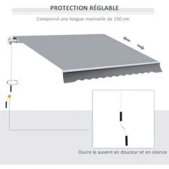 Outsunny Store Banne Manuel Rétractable Alu. Polyester Imperméabilisé Haute Densité 4 X 2,5 M Gris - Gris 11 Outsunny Store Banne Manuel Rétractable Alu. Polyester Imperméabilisé Haute Densité 4 X 2,5 M Gris - Gris -Tente de réception Soldes 51254802 5