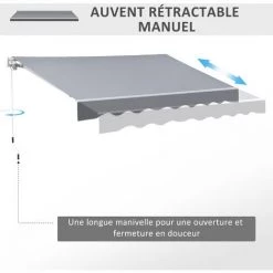 Outsunny Store Banne Manuel Rétractable Dim. 2,5L X 2l (avancée) M Alu. Polyester Imperméabilisé Haute Densité Gris - Gris -Tente de réception Soldes 51254803 4