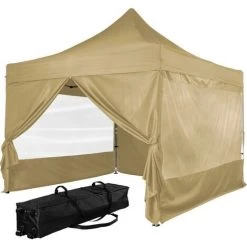 INSTENT Tonnelle PRO 3x3m, Alu, 4 Panneaux Inclus, Couleur Beige, Avec Sac De Transport à Roulettes