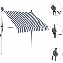 YOUTHUP Auvent Manuel Rétractable Avec LED 200 Cm Bleu Et Blanc - Multicolore -Tente de réception Soldes 51858582 3