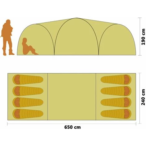 YOUTHUP Tente Igloo De Camping 650x240x190 Cm 8 Personnes Bleu 5 YOUTHUP Tente Igloo De Camping 650x240x190 Cm 8 Personnes Bleu - Image 3