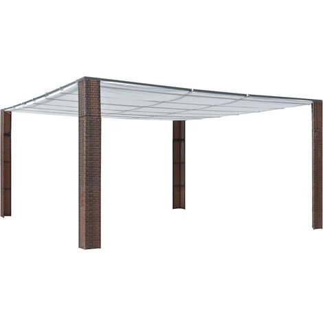 Topdeal Tonnelle Avec Toit Résine Tressée 400x400x200cm Marron Et Crème 2 Topdeal Tonnelle Avec Toit Résine Tressée 400x400x200cm Marron Et Crème