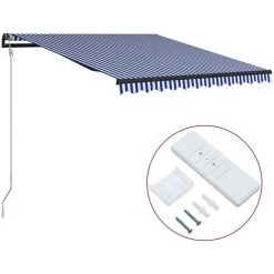 Topdeal Auvent Rétractable Automatique 350x250 Cm Bleu Et Blanc FF3055260_FR