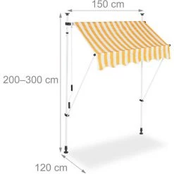 Relaxdays Auvent Rétractable 150 Cm Store Balcon Marquise Soleil Terrasse Hauteur Réglable Sans Perçage, Jaune-blanc 11 Relaxdays Auvent Rétractable 150 Cm Store Balcon Marquise Soleil Terrasse Hauteur Réglable Sans Perçage, Jaune-blanc -Tente de réception Soldes 52202064 5