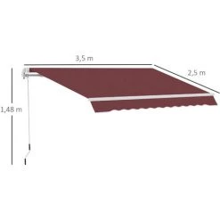 Outsunny Store Banne Manuel Rétractable Aluminium Polyester Imperméabilisé 3,5L X 2,5l M Bordeaux - Rouge -Tente de réception Soldes 52476534 3