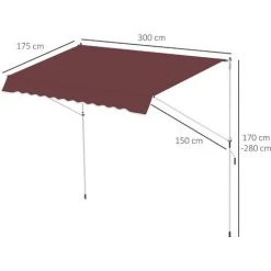Outsunny Store Banne Manuel Rétractable 3L X 1,5l M Inclinaison Et Hauteur Réglable Installation Rapide Métal Alu Polyester Anti-UV Bordeaux - Rouge 9 Outsunny Store Banne Manuel Rétractable 3L X 1,5l M Inclinaison Et Hauteur Réglable Installation Rapide Métal Alu Polyester Anti-UV Bordeaux - Rouge -Tente de réception Soldes 52476541 3