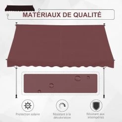 Outsunny Store Banne Manuel Rétractable 3L X 1,5l M Inclinaison Et Hauteur Réglable Installation Rapide Métal Alu Polyester Anti-UV Bordeaux - Rouge 11 Outsunny Store Banne Manuel Rétractable 3L X 1,5l M Inclinaison Et Hauteur Réglable Installation Rapide Métal Alu Polyester Anti-UV Bordeaux - Rouge -Tente de réception Soldes 52476541 5