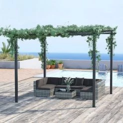 Outsunny Pergola Autoportante Style Contemporain - Toit Terrasse à Décorer - Dim. 3L X 3l X 2,3H M - Métal époxy Anticorrosion Noir - Noir -Tente de réception Soldes 52476557 4