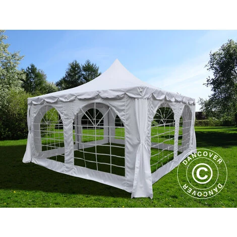 DANCOVER Tente De Réception Pagoda 4x4m, Blanc - Blanc 4 DANCOVER Tente De Réception Pagoda 4x4m, Blanc - Blanc - Image 2